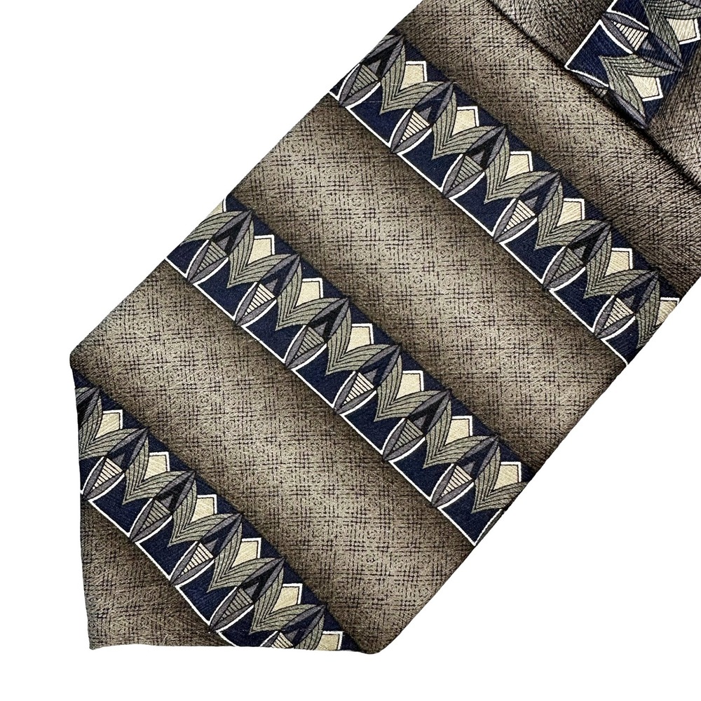 OSCAR DE LA RENTA Men's Geometric Print Neck Tie • 100% Silk • gray, navy